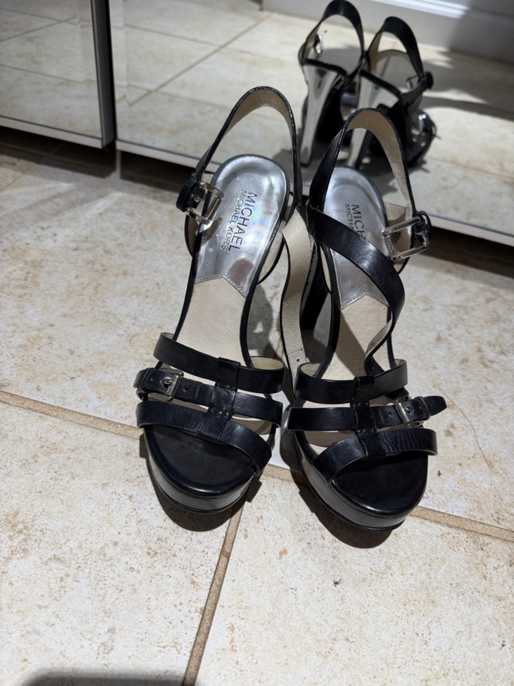 Michael Kors Black Strappy Platform Heels